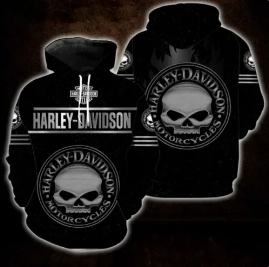 Haarleyy Davidson Motorcycle Skull Black Printing Hoodie, Gift for Xmast New Year