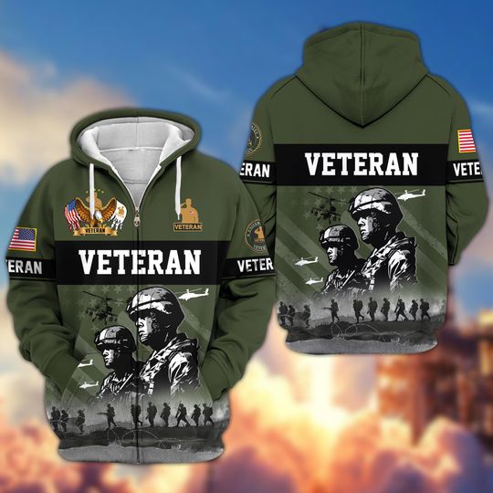 Veterans Hoodies For Men - Military Sweatshirt For Dad, Patriotic Hoodies, Zip Up Hoodie For Vets, Gift For Veteran