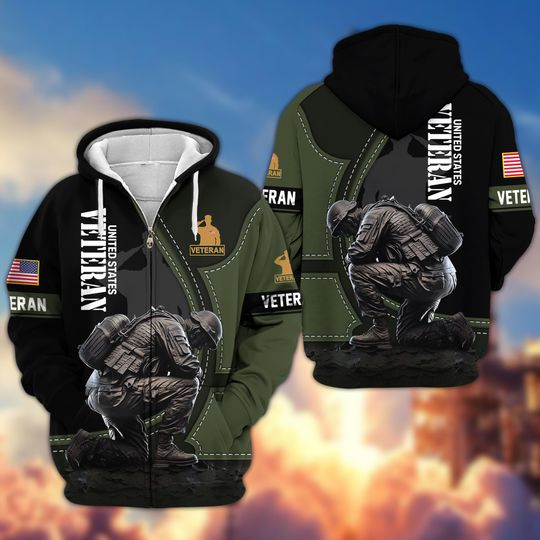 Veterans Hoodies For Men - Military Sweatshirt For Husband, Patriotic Hoodie, Soldier Zip Up Hoodie Grandpa, Veteran Gifts