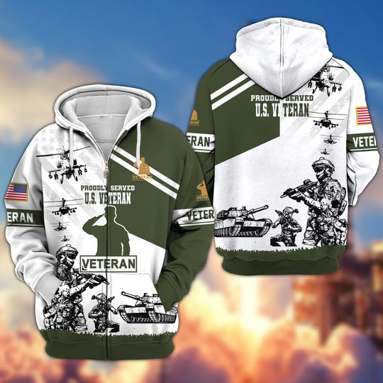 Discover U.S. Veteran Hoodies - Proudly Served Military Hoodie, Patriotic Sweatshirt For Dad, Zip Up Hoodie For Grandpa, Retirement Veteran Gifts