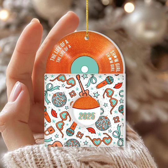 Discover Showgirl Ornament, Orange Glitter Vinyl Record Ornament, In My Showgirl Era Christmas Decor, Music Lover Ornament, Taylor Christmas Decor