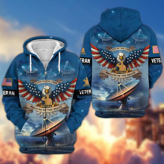 Land Of The Free Veteran Zip-Up Hooded Sweatshirt, Military Hoodies For Men, American Eagle Hoodies For Dad, Veteran Gift, Father's Day Gift