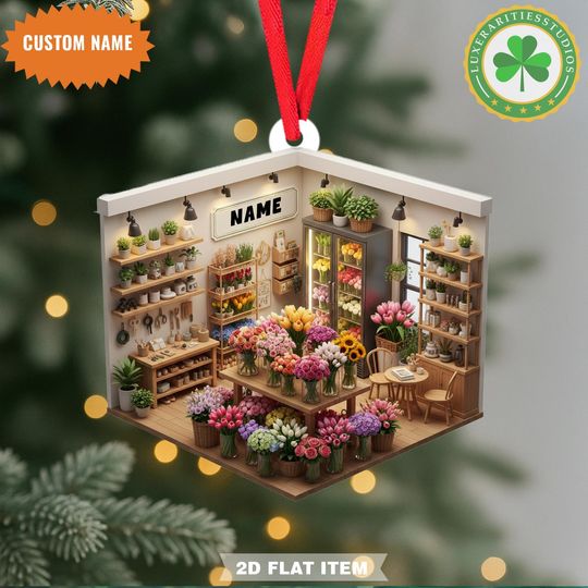Discover Personalized Flower Shop Christmas Ornament, Florist Ornament , Floral Store Xmas Tree Decor, Gift for Florists, 2D Flat Acrylic Ornament