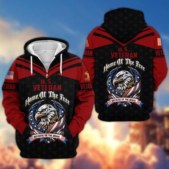 Discover U.S. Veteran Hoodies - Home Of The Free Military Hoodie, Patriotic Sweatshirt For Dad, American Eagle Hoodie, Veteran Gifts