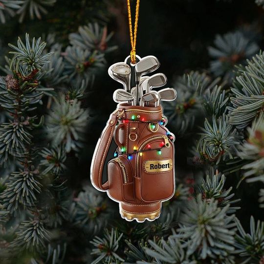 Discover Custom Name Golf Backpacks Christmas Personalized Ornament, Christmas Tree Hanging Decor,Flat 2D Acrylic Ornament