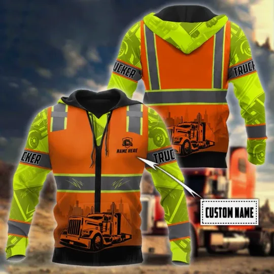 Persionalized Hoodie Trucker Safety Hoodie 3D for Men and Women
