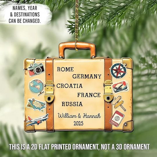 Discover Personalized 2025 Travel Adventure Acrylic Ornament. Suitcase Travel Christmas Ornament. Travel Gift. Honeymoon Vacation Gift. Travel Lover