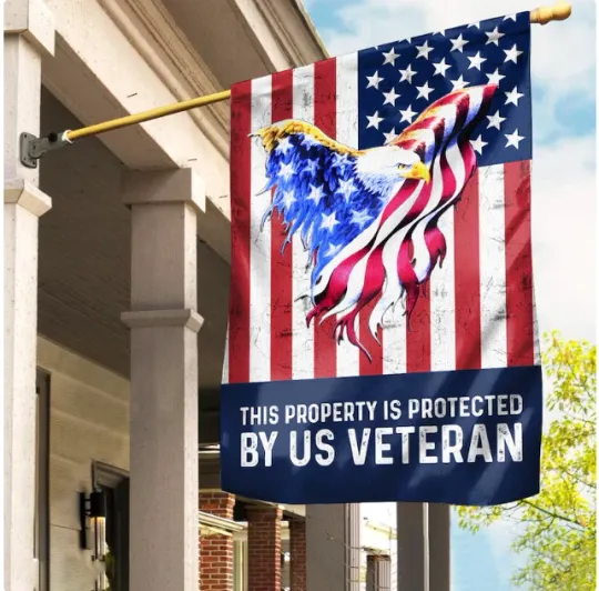 Discover This Property Is Protected By US Veterans HOUSE FLAG GARDEN FLAG HALLOWEEN GIFT