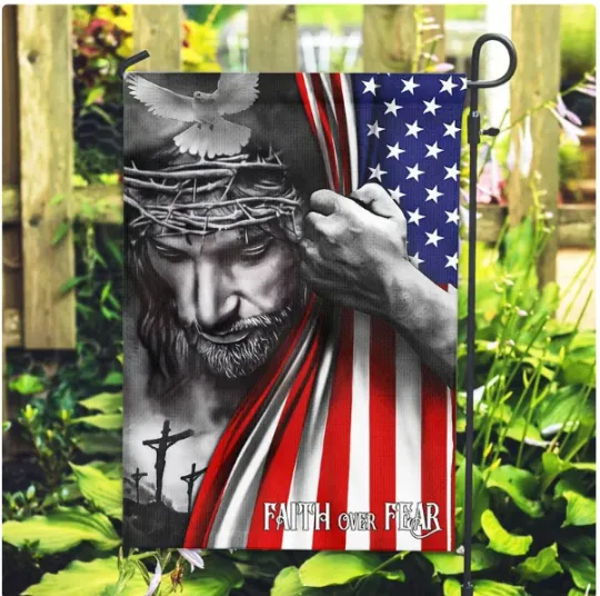 Discover Jesus Veteran HOUSE FLAG GARDEN FLAG HALLOWEEN GIFT CHRISTMAS GIFT BEST PRICE
