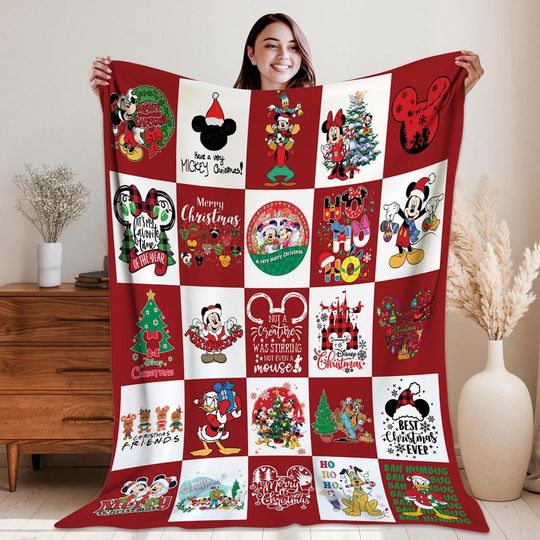 Discover Mickey and Friends Merry Christmas Blanket, Disneyland Christmas Blanket, Magic Kingdom Xmas Blanket, Disneyland Gift Xmas Blanket