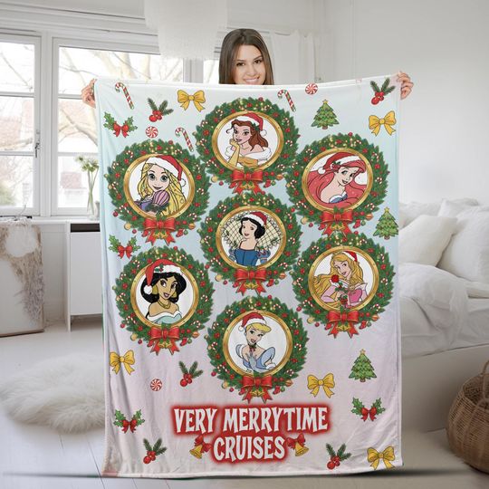Discover Disney Princess Christmas Blanket, Princess Fleece Mink Sherpa Blanket, Magic Kingdom Blanket, Disney Cruise Blanket