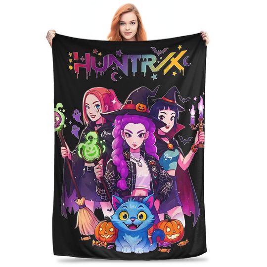 Discover HUNTRIX Kpop Demon Hunters Halloween Witches  Blanket  Children Plush Throw Blanket Couch Bed Flannel Bedspread Sofa Bed Cover