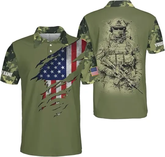 Personalized US Army Veteran Polo Shirts Men Military Veteran Polo Memorial Day