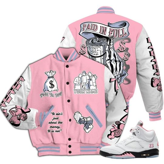 Discover AJ 5 Retro Paid In Full Varsity Jacket with Custom Name