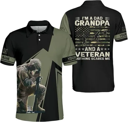Discover Personalized Veterans Day 3D Polo Shirts Gifts, I'm a Dad Grandpa Veteran Shirt