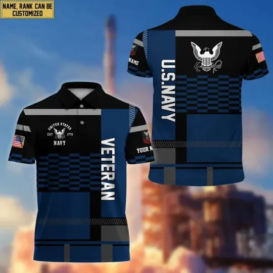 Custom name & rank US Navy Veteran Polo Shirt, Father's day Gift Shirt