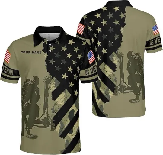 Custom US Army Polo Shirts Personalized Military Veteran Shirt Gift Memorial Day