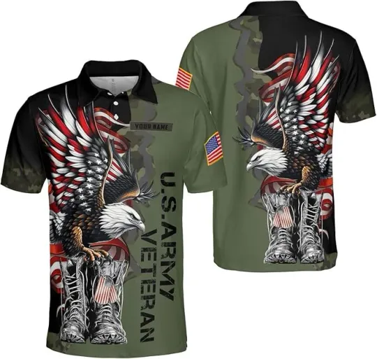 Custom US Army Polo Shirts Personalized Military Veteran Shirt Gift Memorial Day