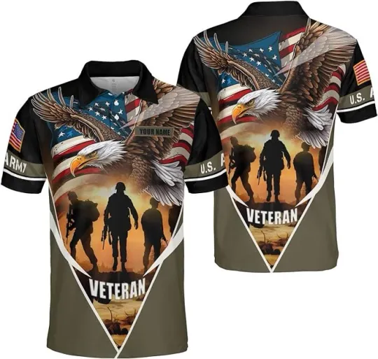 Custom US Army Polo Shirts Personalized Military Veteran Shirt Gift Memorial Day