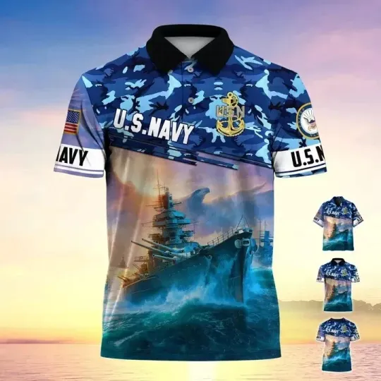 Discover Custom U.S Navy Veteran Polo Shirt All Over Printed Shirt Full Size
