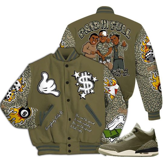 Dunkare Varsity Jacket for AJ 3 Retro Family Affair 3s - Everybody Paid In Full Graphic