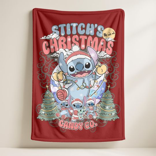 Discover Disney Stitch Christmas Blanket, Stitch's Christmas Candy Co. Blanket, Christmas Stitch Blanket, Santa Stitch Blanket, Disney Trip Blanket