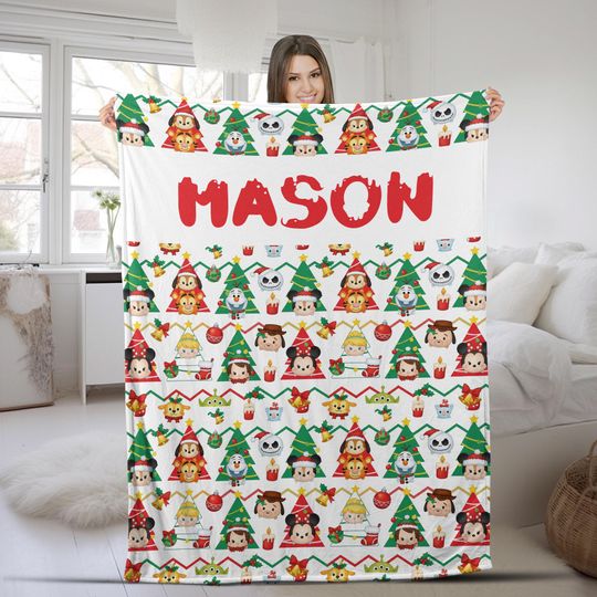Discover Mickey And Friends Signatures Christmas Blanket, Mickey's Very Merry Christmas Party Gift, Mickey Candy Xmas Holiday Blanket