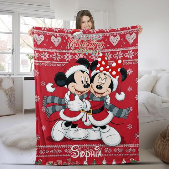 Discover Vintage Disney Santa Mickey And Minniee Christmas Ugly Blanket, Mickey's Very Merry Christmas Party 2025 Blanket