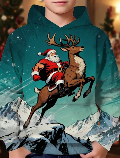 Discover Heroic Santa Hoodie – Strong Christmas Reindeer Mountain Design