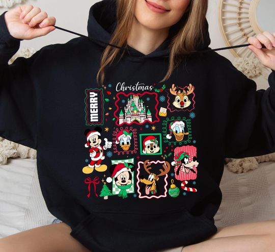 Discover Retro Disney Santa Mickey And Friends Hoodie: Disneyland Trip Family Matching Hoodie, Mickey's Very Merry Christmas Party 2025