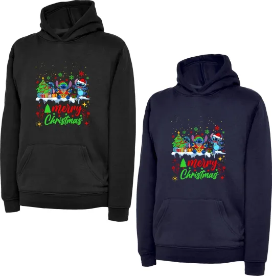 Merry Christmas Festive Hoodie Lilo & Stitch Cartoon Lovers Xmas Unisex Gift Top