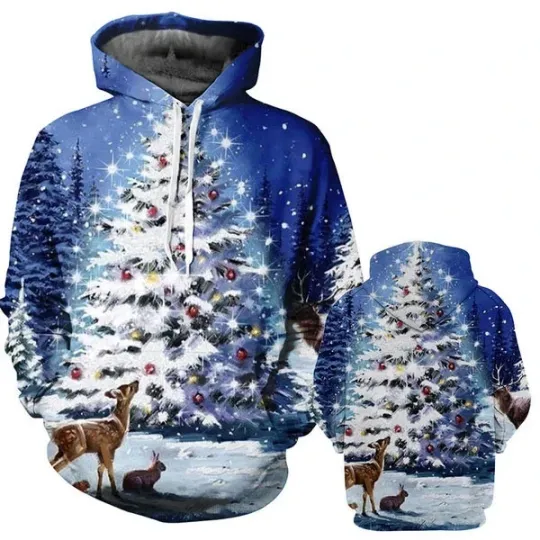 Discover Christmas Tree Snow Scene 3D Print Hoodie Pullover Sweatshirt Unisex Winter
