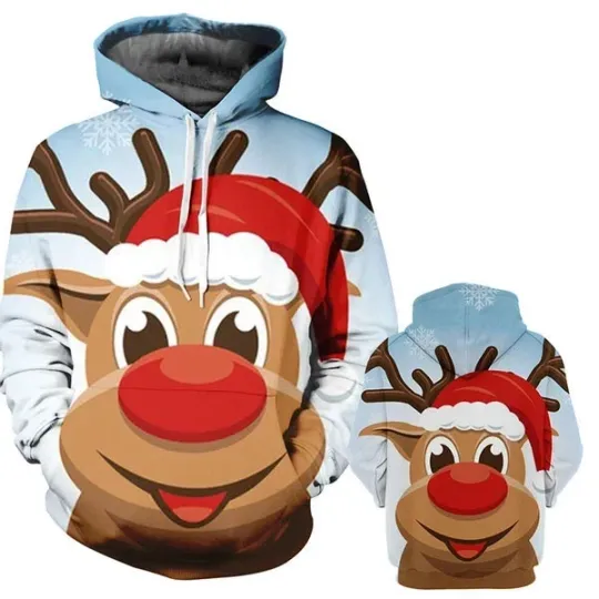 Discover Christmas Reindeer 3D Print Hoodie Pullover Sweatshirt Unisex Holiday Outfit