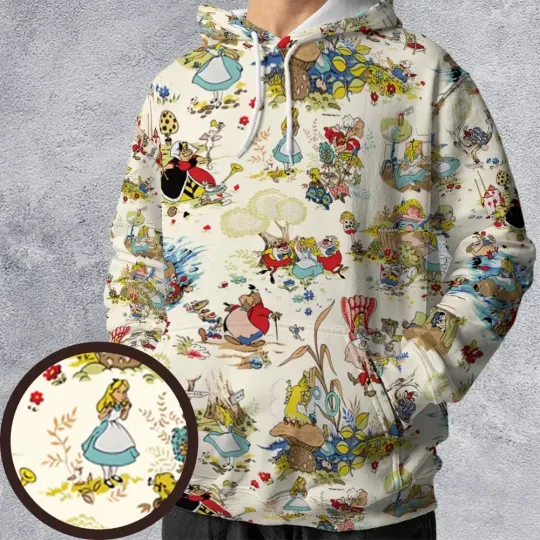 Discover Alice In Wonderland Pattern All-over Print Hoodie, unisex adults S-5XL
