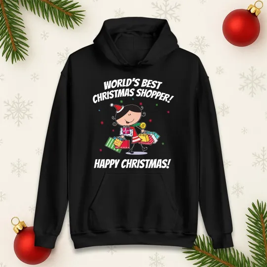 Discover World’s Best Christmas Shopper Hoodie Funny Xmas Holiday Family Gift Hoodie Top