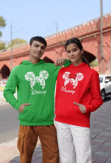 Discover Personalised Merry Christmas Family Matching Minnie Mouse Hoodie, Mickey HoodTop