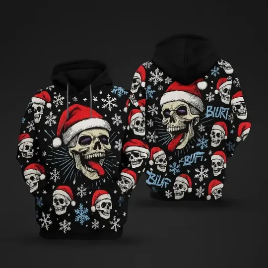 Discover Santa Skull 3D Print Hoodie Pullover Sweatshirt Unisex Christmas Casual Wear