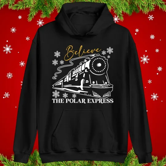 Discover Polar Express Believe Christmas Hoodie Santa Train Snowflake Holiday Movie Top
