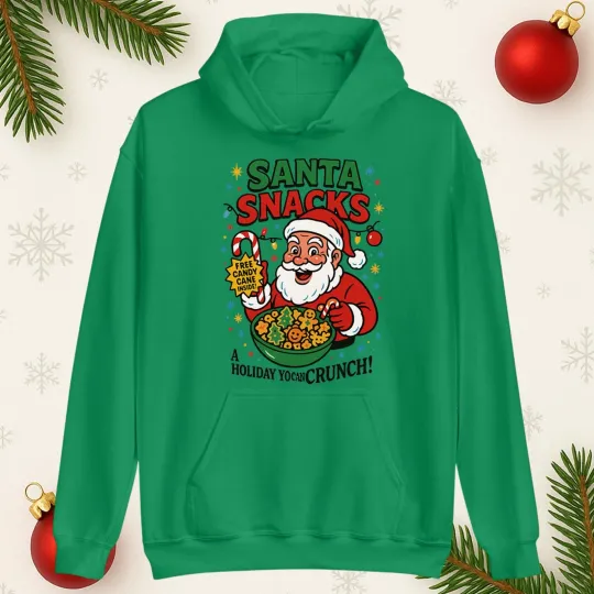 Discover Santa Snacks Christmas Hoodie, Funny Xmas Festive Hoodie, Santa Gift Hoodie