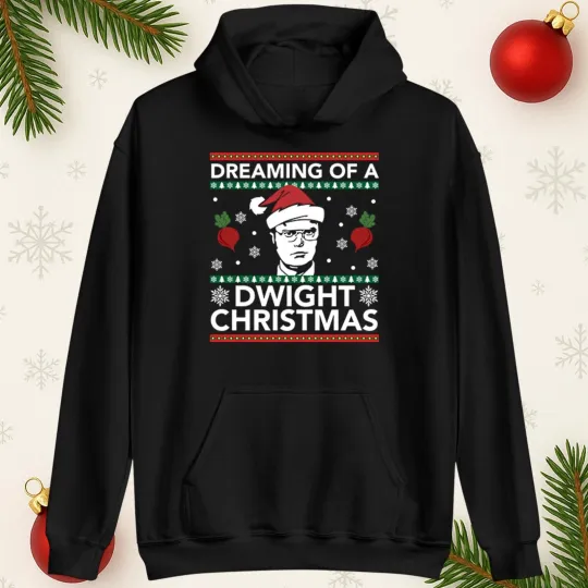 Discover Dreaming Of A Dwight Christmas Funny Hoodie Holiday Gift Party Xmas Hooded Top