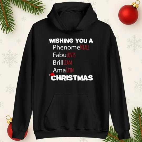 Discover Funny Christmas Music Lovers Hoodie, Xmas Festive Boyband Hooded Sweatshirt Gift