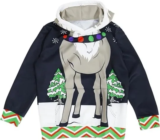 Discover Funny Reindeer Butt Christmas 3D Print Hoodie Pullover Unisex Holiday Sweatshirt
