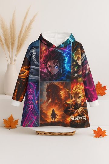 Discover demon Hooded Blanket, Anime Cozy Wrap, Anniversary Gift Idea, Birthday Present, Fall Autumn Fleece Blanket, Comfy Wearable Throw,