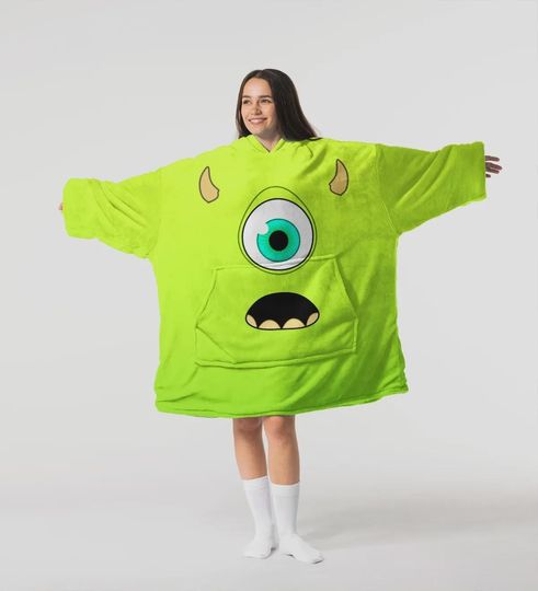 Discover Green Monster Oversized Blanket Hoodie  Cozy Fleece Wearable Blanket with Fun Cartoon Face  Unisex Loungewear Gift