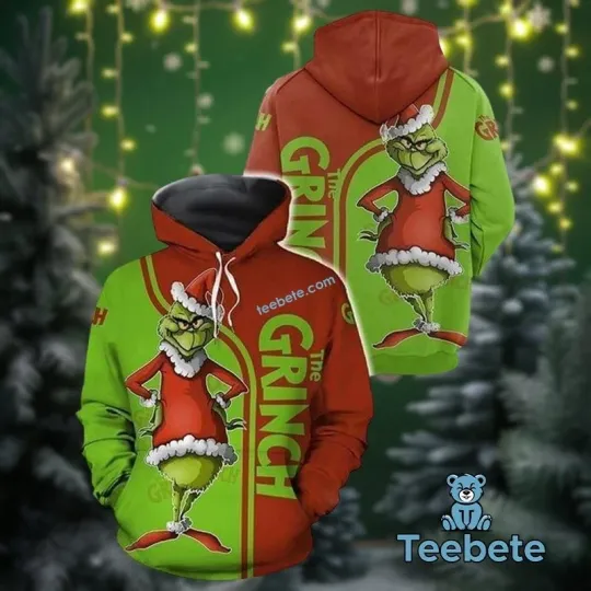 Discover funny character Merry Christmas All Over Print 3D Hoodie, Grin Merry Xmas Shirt