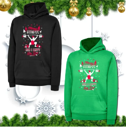 Discover Merry Fitness And A Happy New Rear Hoodie Christmas Gym Xmas Workout Hood Top