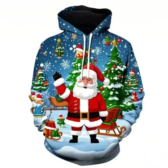 Discover 3D Santa Claus Hoodie Christmas Tree Print Unisex Festive Holiday Hoodie S-5XL