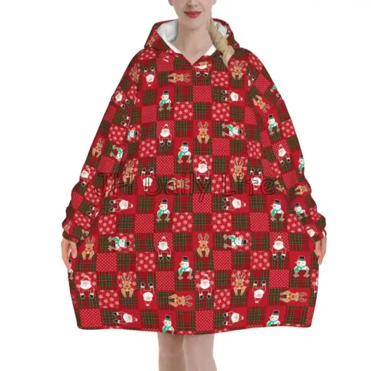 Discover Merry Christmas Snowflake Deer Wearable Blanket Hoodie Snowman Santa Claus Oversized Sweatshirts Warm Cozy Fleece Sherpa Blanket