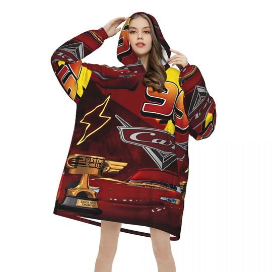 Discover Oversized Lightning McQueen Cars Movie Wearable Blanket Winter Gifts for Women Men Ultrasoft Plush Warm Sweatshirt Blankets