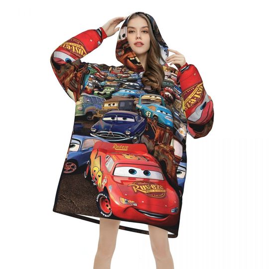 Discover Lightning Mcqueen Car Oversized Blanket Hoodie Sweatshirt Long Fleece Hooded Wearable Blanket with Large Pocket for Women Men